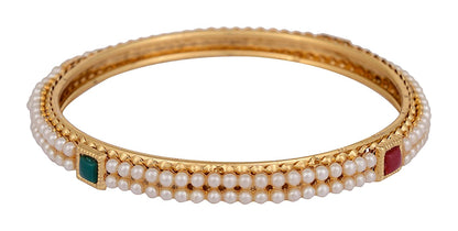 Gold-Polished Alloy Pearl Studded Multi Bangle Set - The Pari