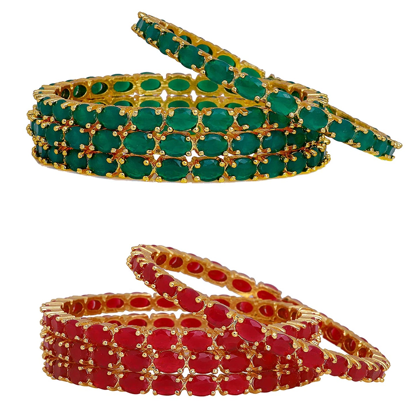 Gold-Polished Alloy Combo Of Ruby And Green Ad Bangles - The Pari