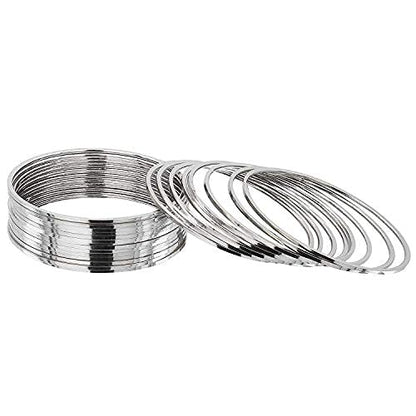 Silver-Plated Alloy Set Of 12 Silver Metal Bangles - The Pari