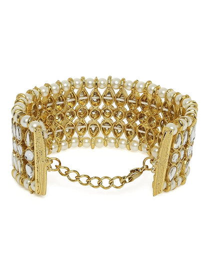 Gold-Polished Alloy Kundan Studded Bracelet - The Pari