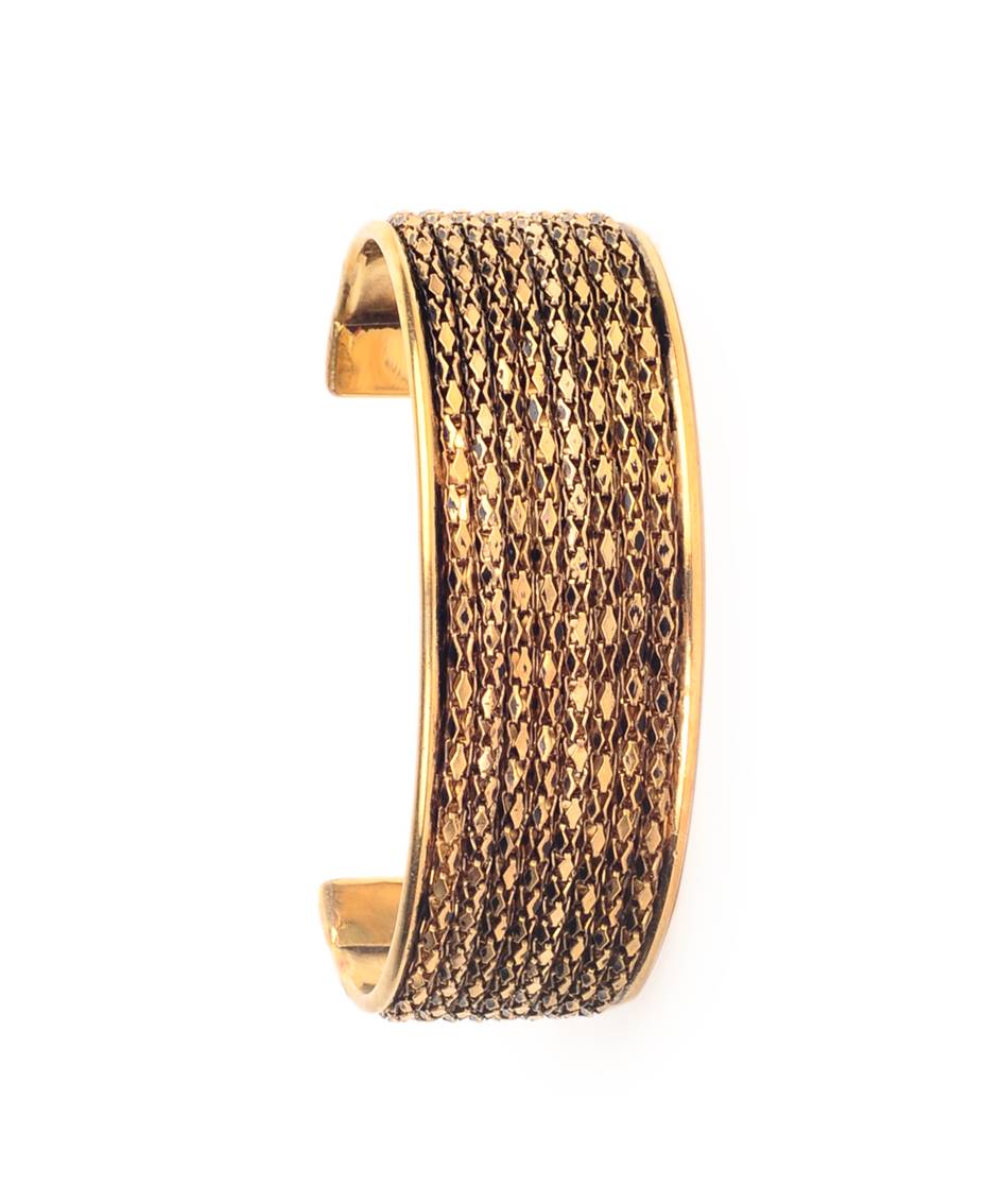 Gold-Polished Alloy Brass Antique Designer Cuff Bangle - The Pari