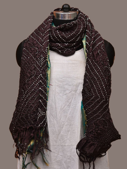 Black Bandhani Kanchipuram Silk Handloom Dupatta with Border Design - Global Threads