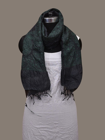 Black Bandhani Tussar Stole with Embroidary Work Design - Global Threads