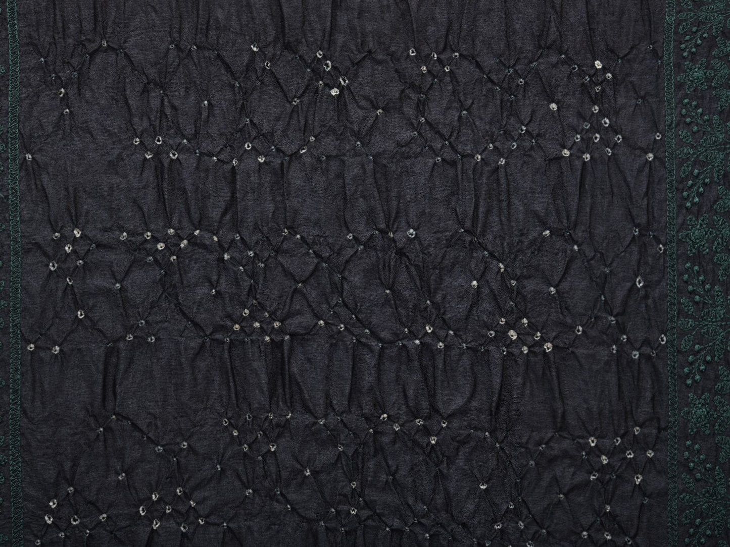 Black Bandhani Tussar Stole with Embroidary Work Design - Global Threads