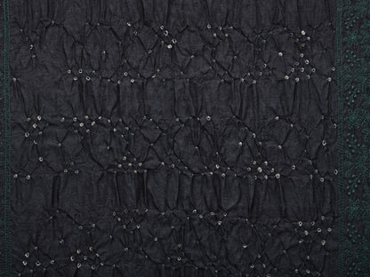 Black Bandhani Tussar Stole with Embroidary Work Design - Global Threads