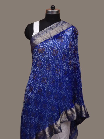 Blue Bandhani Banaras Georgette Dupatta with Border Design - Global Threads