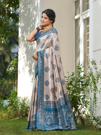 Anaita Blue Silk Blend Woven Saree With Blouse