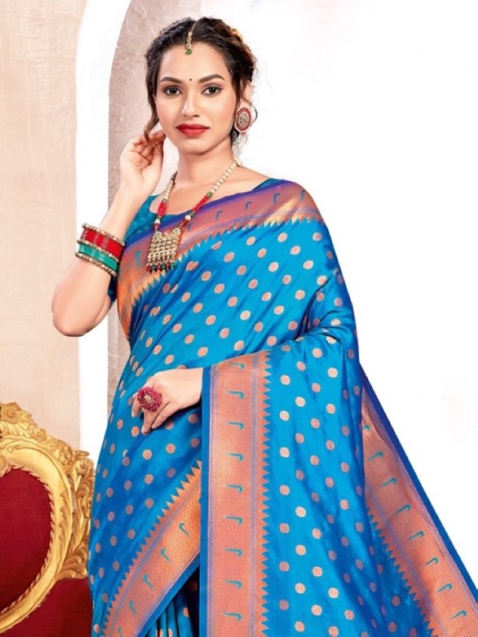 Anaita Blue Banarasi Saree With Blouse Piece