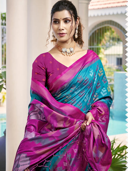 Anaita Blue Silk Saree With Blouse Piece
