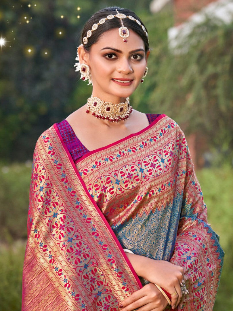 Anaita Blue Banarasi Saree With Blouse Piece