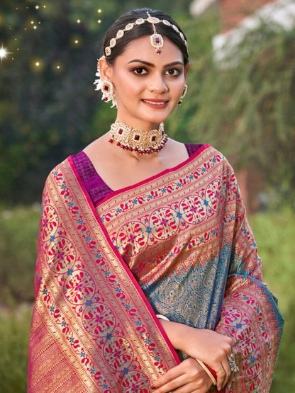 Anaita Blue Banarasi Saree With Blouse Piece