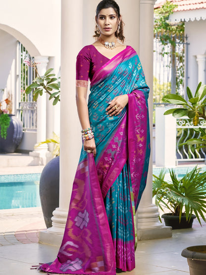 Anaita Blue Silk Saree With Blouse Piece