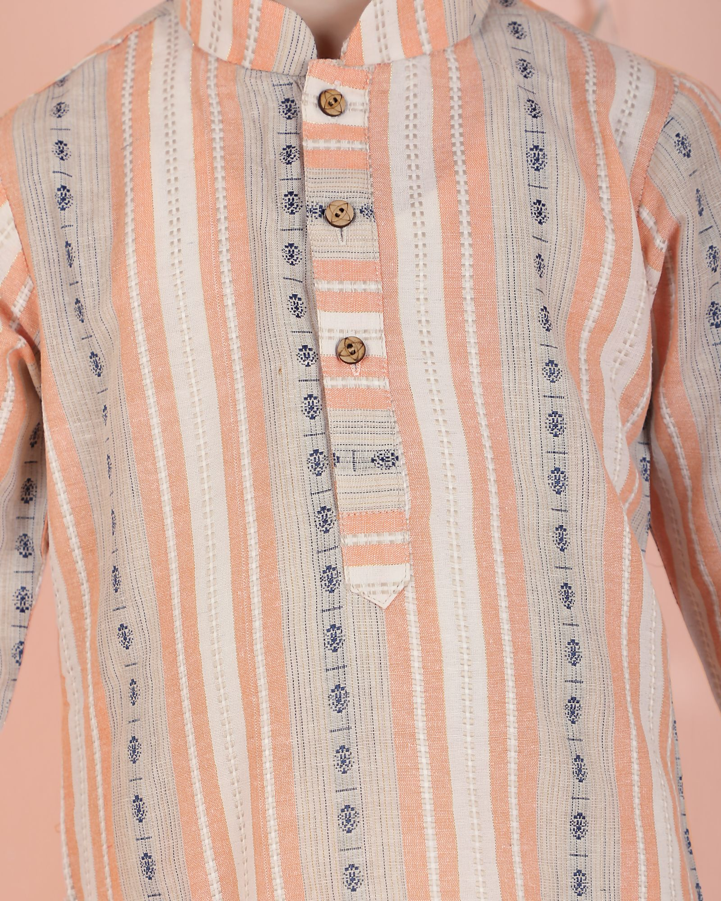 Joban Fashion Kids Island Cotton Full Sleeves Striped Kurta and Pyjama- Orange
