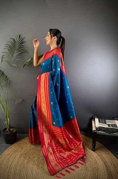 Elora Royal Blue Soft Silk Small Butti Zari Weaving Banarasi Saree With Woven Designer Saree