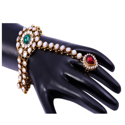 Gold-Polished Alloy Kundan Studded Hand Harness Bracelet - The Pari