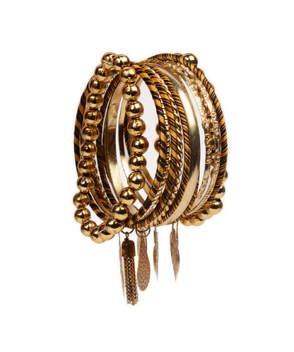 Gold-Polished Alloy Designer Fusion Gold Charms Bangle Set - The Pari