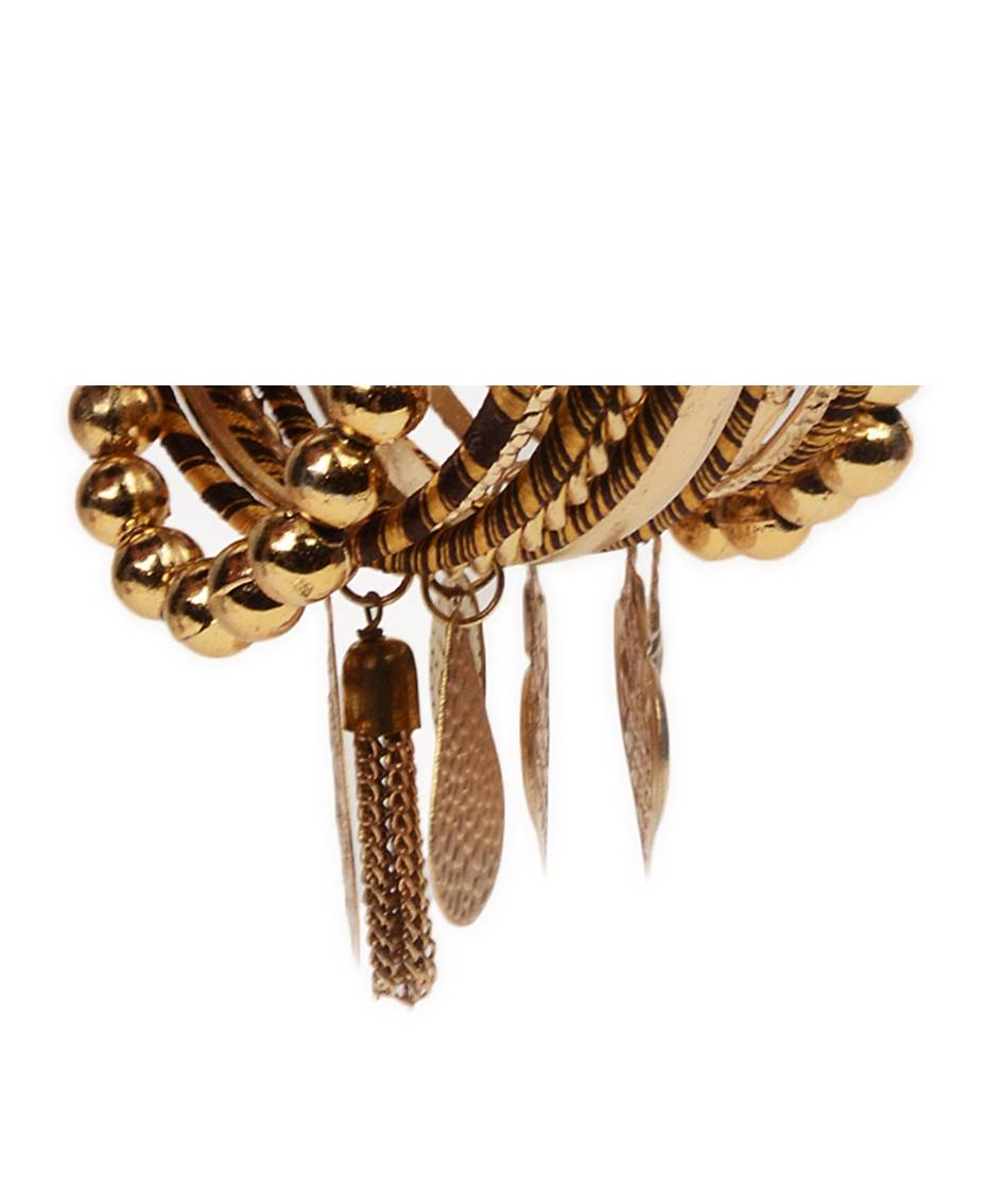 Gold-Polished Alloy Designer Fusion Gold Charms Bangle Set - The Pari