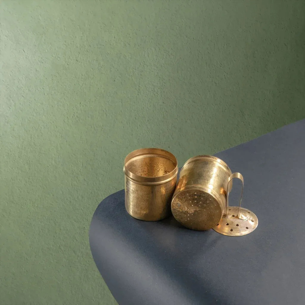 Zishta Brass Coffee Filter Large and Davara Tumbler Combo