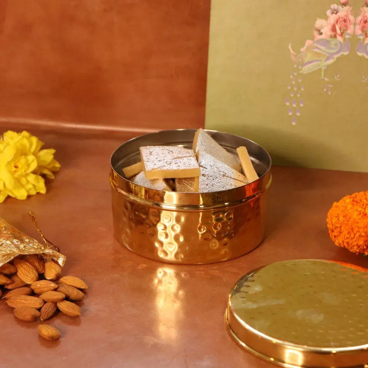 Zishta Brass Storage Dabba Hammered Container