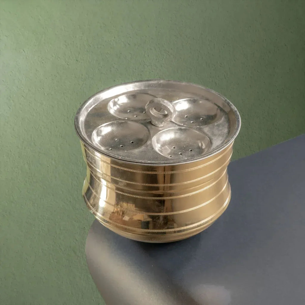 Zishta Traditional Idli Pathram Idli Cooker Steamer Polished Brass