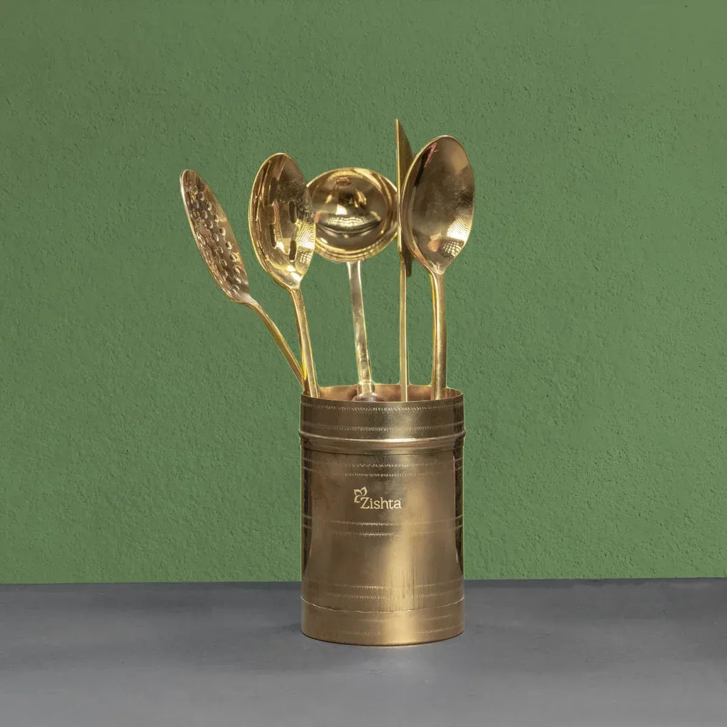 Zishta Brass Serving Ladle Set of 5 Traditional Serveware
