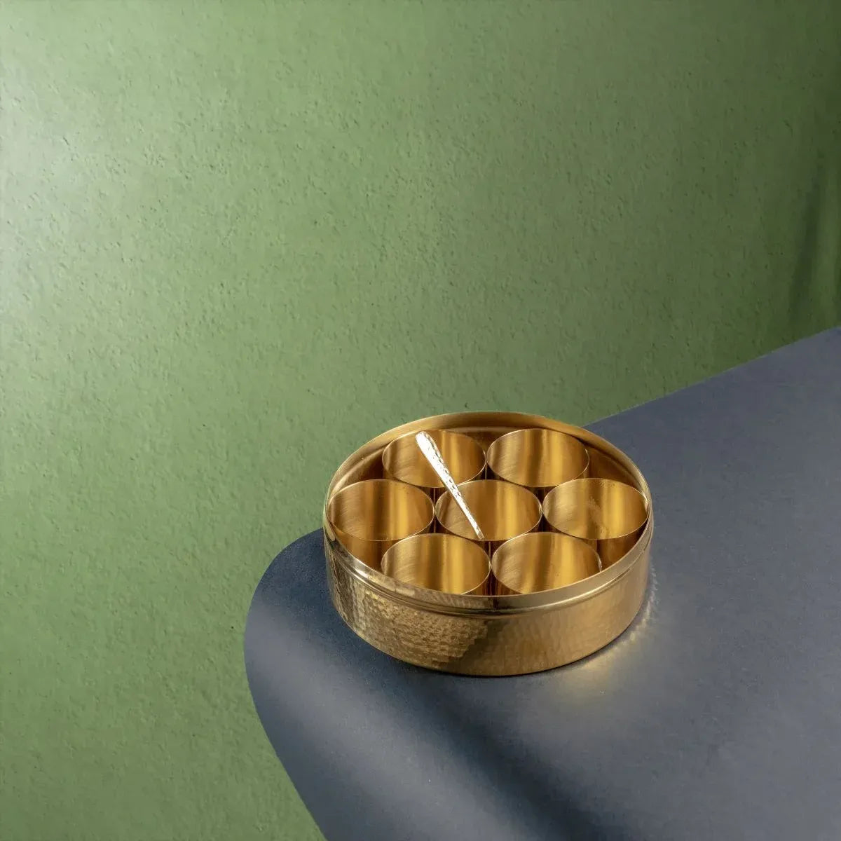 Zishta Traditional Brass Spice Box Masala Dabba Anjarai Petti