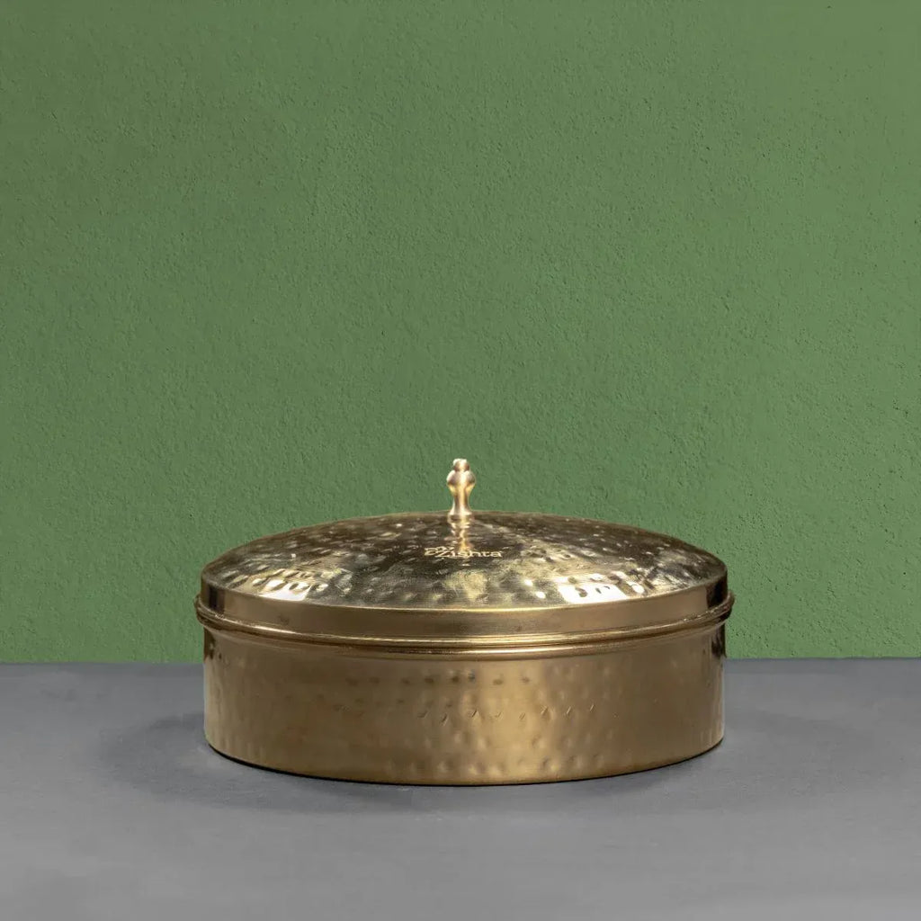 Zishta Brass Spice Box Large with Tin Coating and Plate