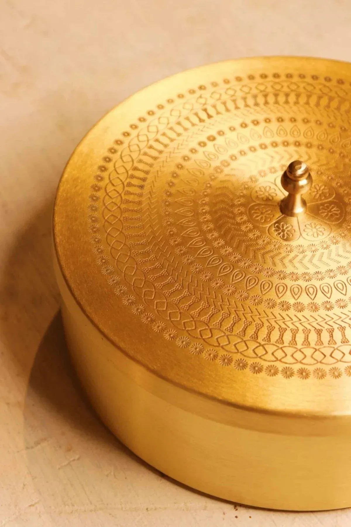 Zishta Brass Roti Chapati Box Mandala Art Design with Tong