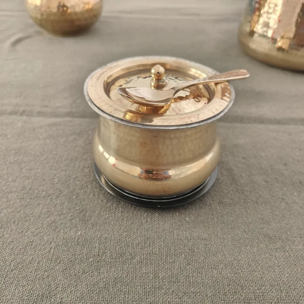 Zishta Shakuntala Brass Ghee Pot with Spoon and Lid