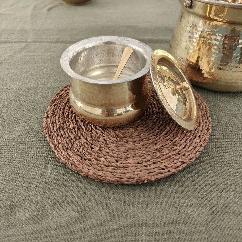 Zishta Shakuntala Brass Ghee Pot with Spoon and Lid