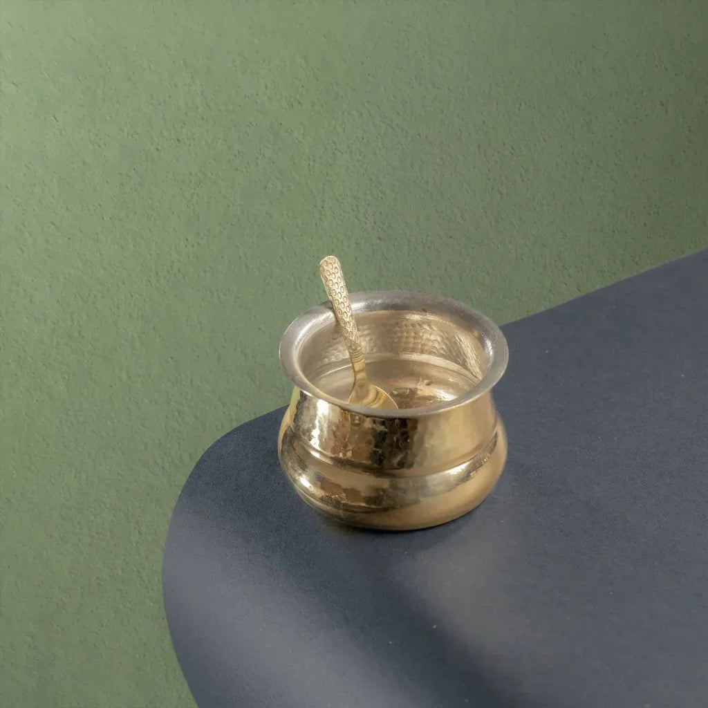 Zishta Shakuntala Brass Ghee Pot with Spoon and Lid