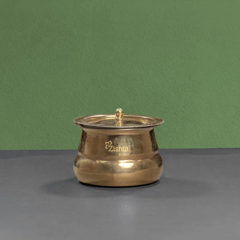 Zishta Shakuntala Brass Ghee Pot with Spoon and Lid