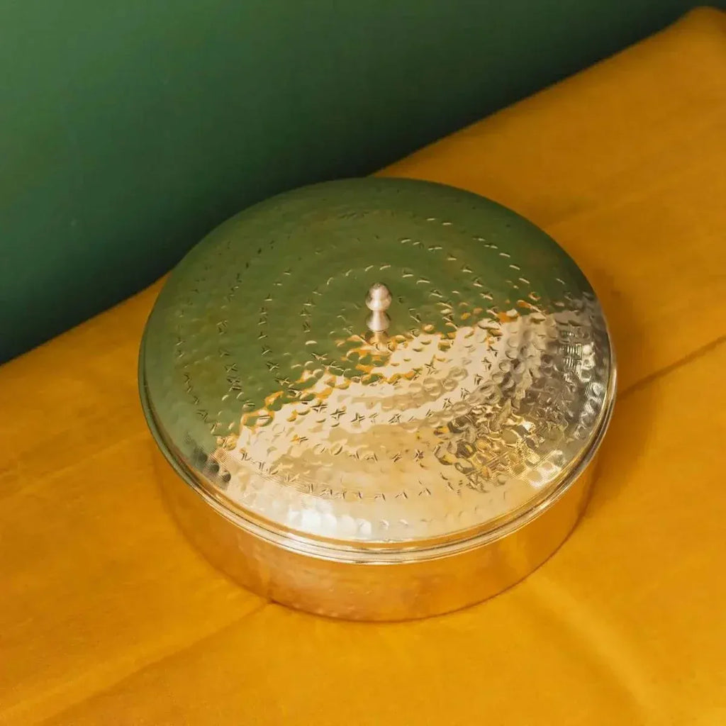 Zishta Brass Spice Box Large with Tin Coating and Plate