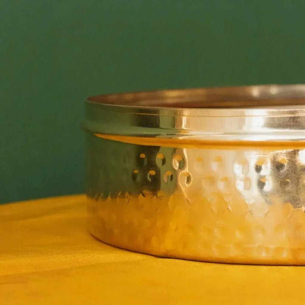 Zishta Brass Spice Box Large with Tin Coating and Plate