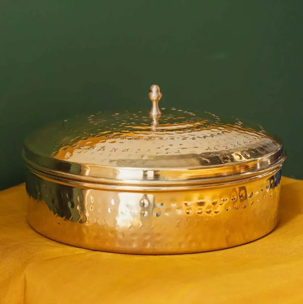Zishta Brass Spice Box Large with Tin Coating and Plate