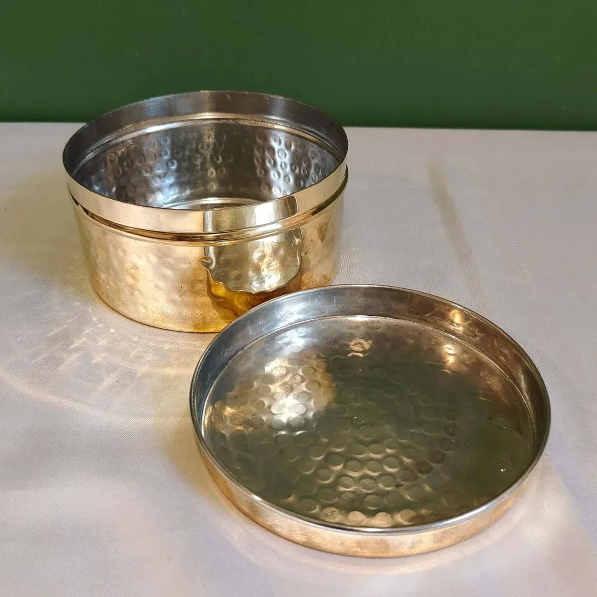 Zishta Brass Storage Dabba Hammered Container