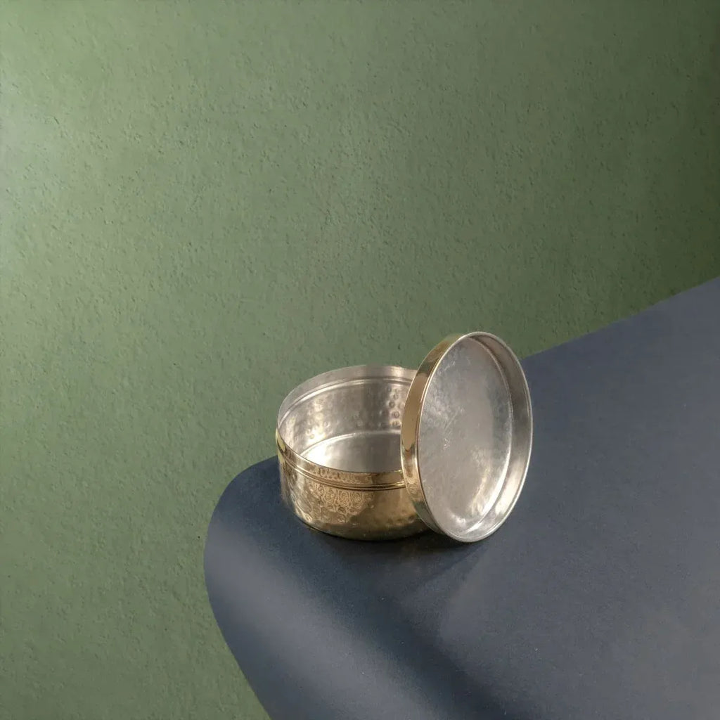 Zishta Brass Storage Dabba Hammered Container