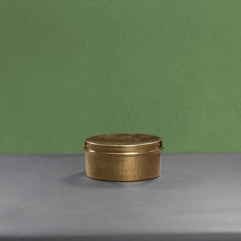 Zishta Brass Storage Dabba Hammered Container