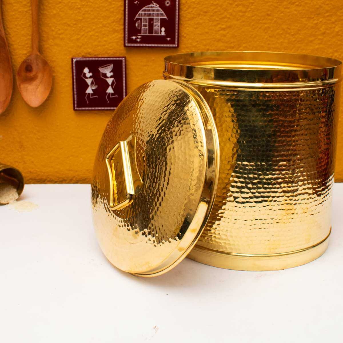 Zishta Brass Storage Pawali Drum Traditional Container - Small