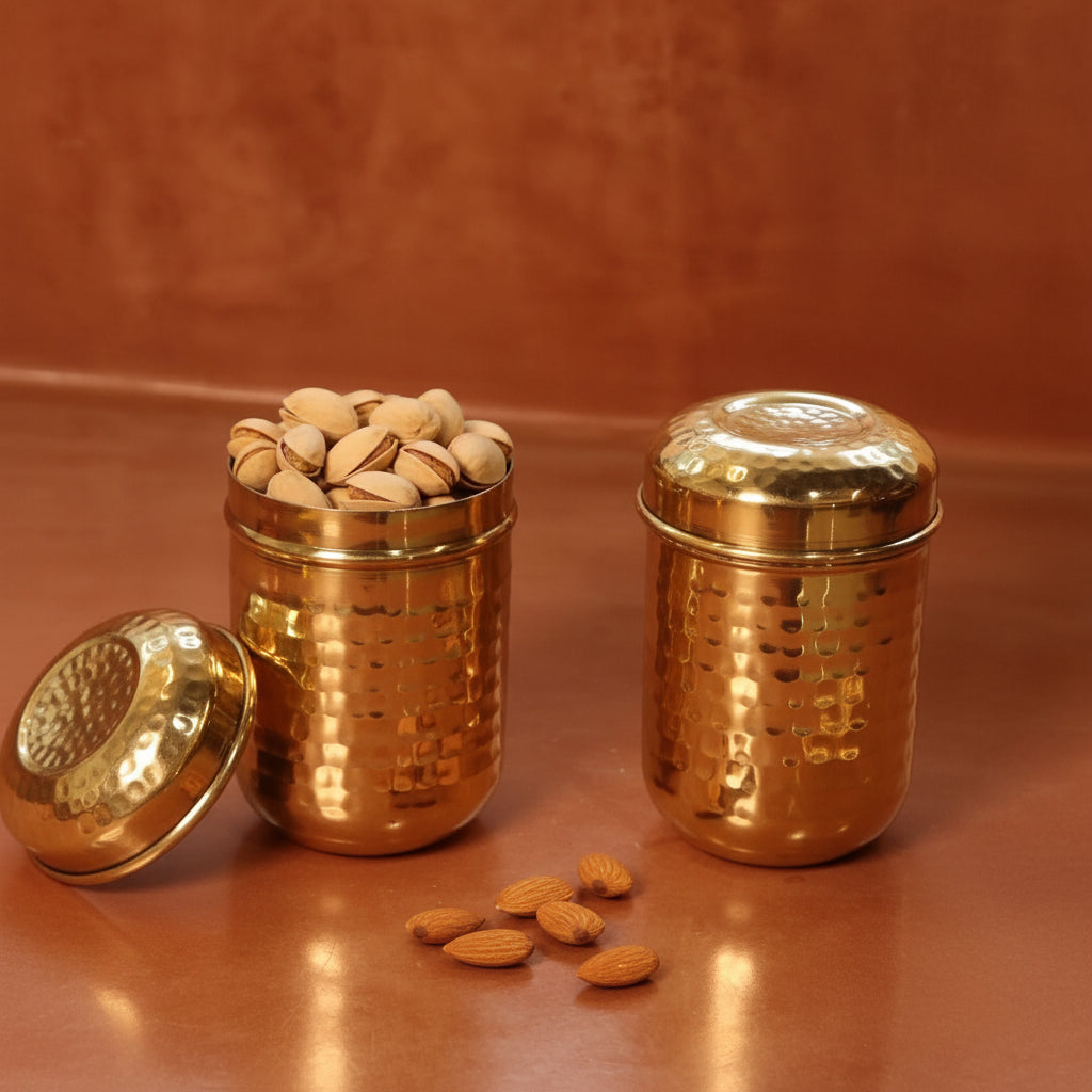 Zishta Brass Storage Canister Hammered Extra Small Set of 2
