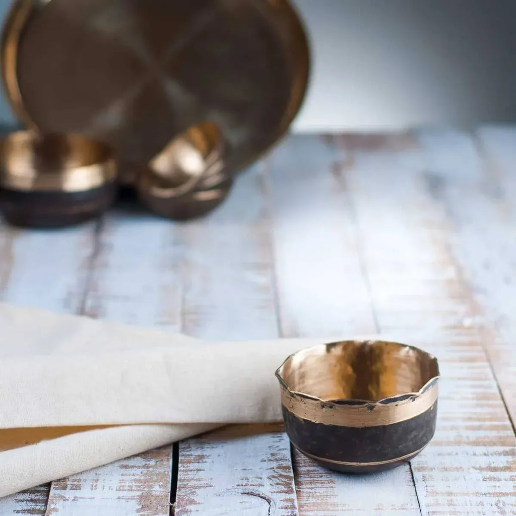 Zishta Kansa Bronze Serving Bowl Petal Shape