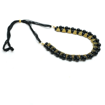 Mominos Fashion Johar Kamal Gold-Polished Brass Finish Pearls Work Choker For Women (Black)
