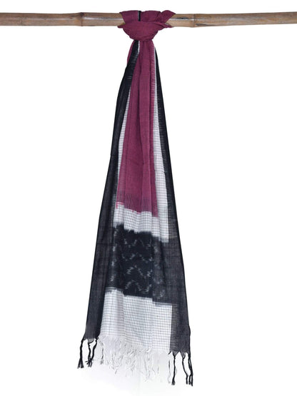 Burgundy Pochampally Ikat Cotton Handloom Stole - Global Threads