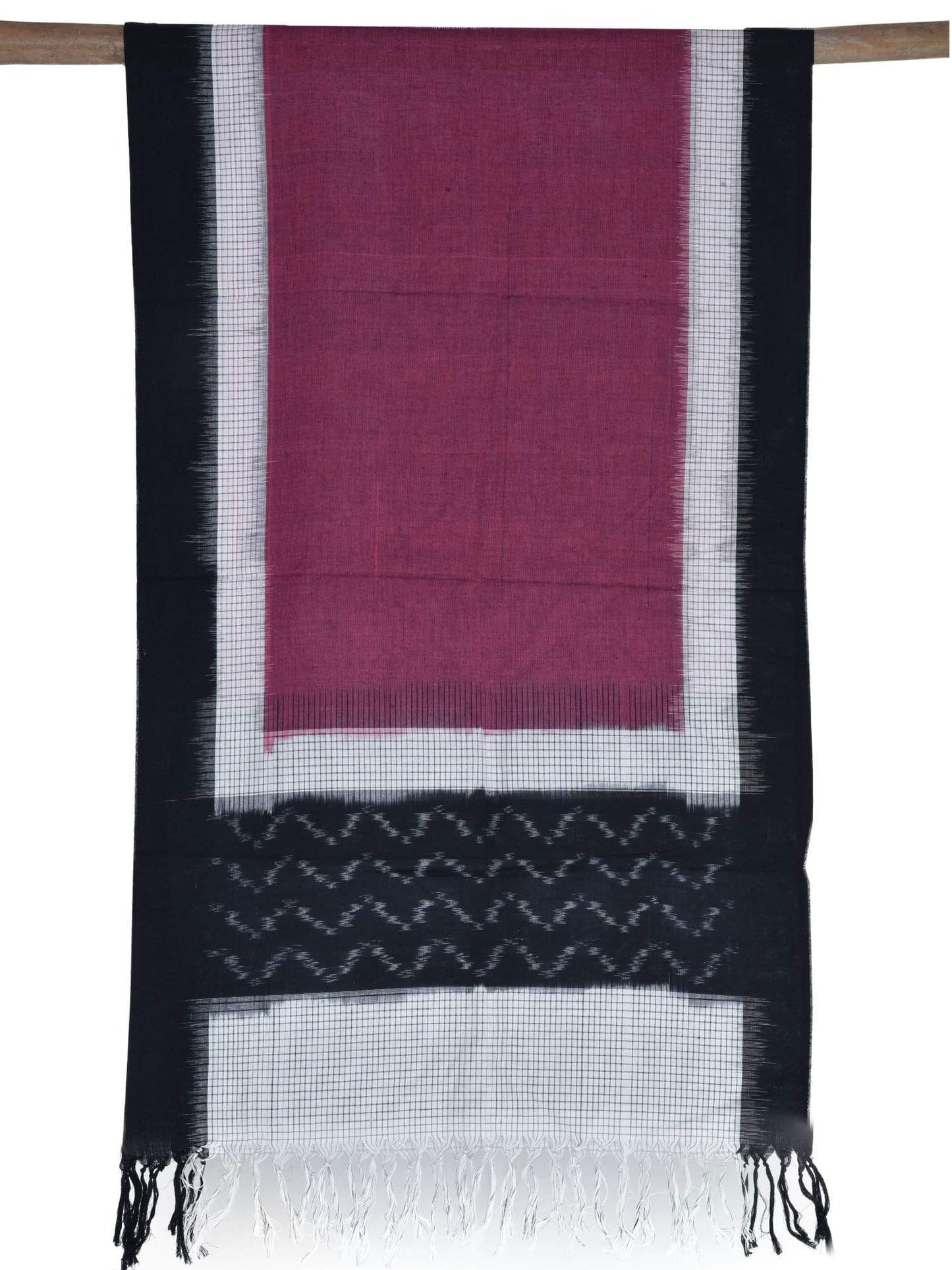 Burgundy Pochampally Ikat Cotton Handloom Stole - Global Threads