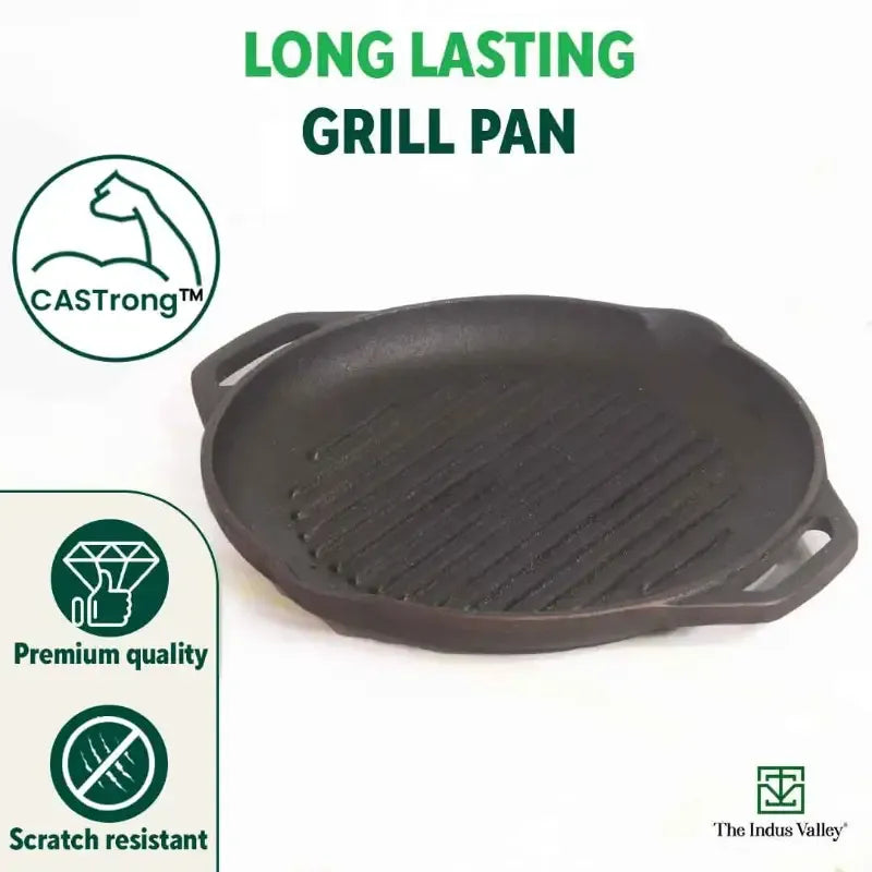 The Indus Valley Cast Iron Grill Pan with Twin Handle Pre-Seasoned