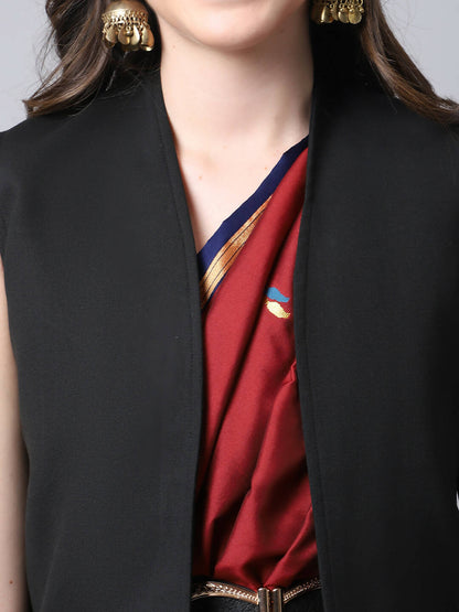 Even Apparels Black Polywool Open Front Women's Long Coat