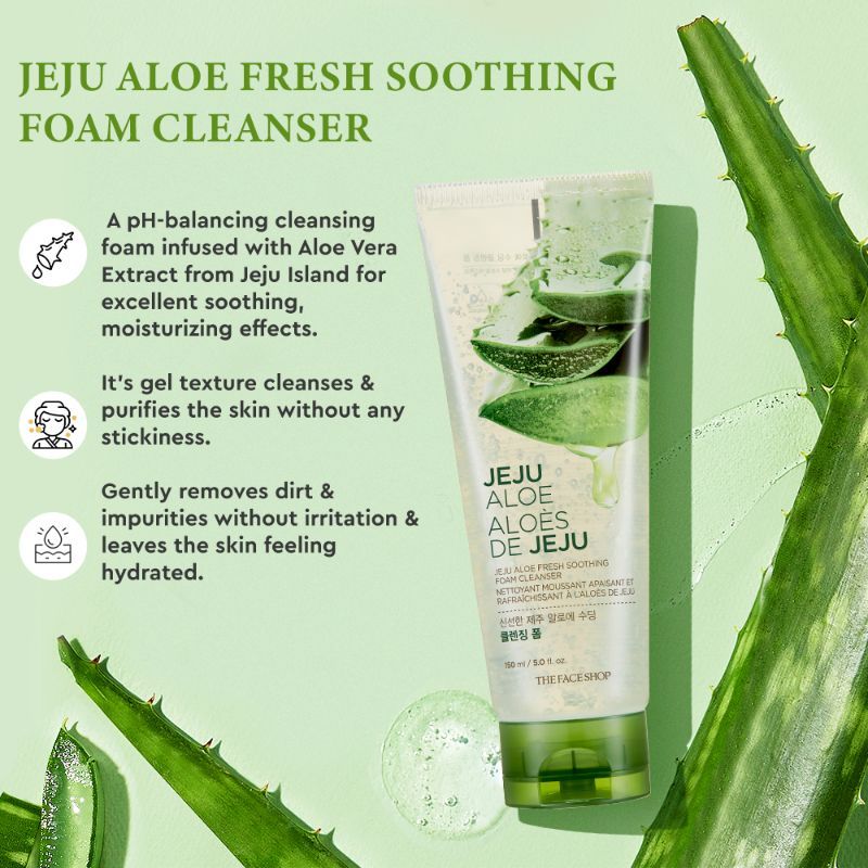 The Face Shop Jeju Aloe Fresh Soothing Foam Cleanser - 150 ml