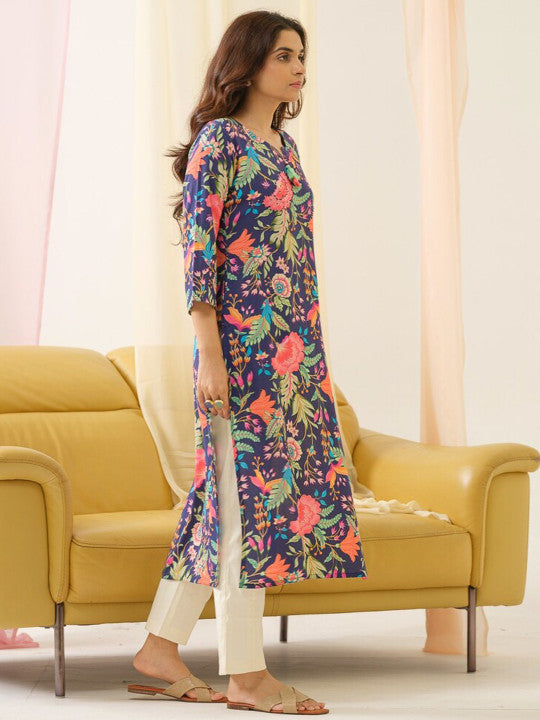 Sangria Floral Printed Straight Kurta