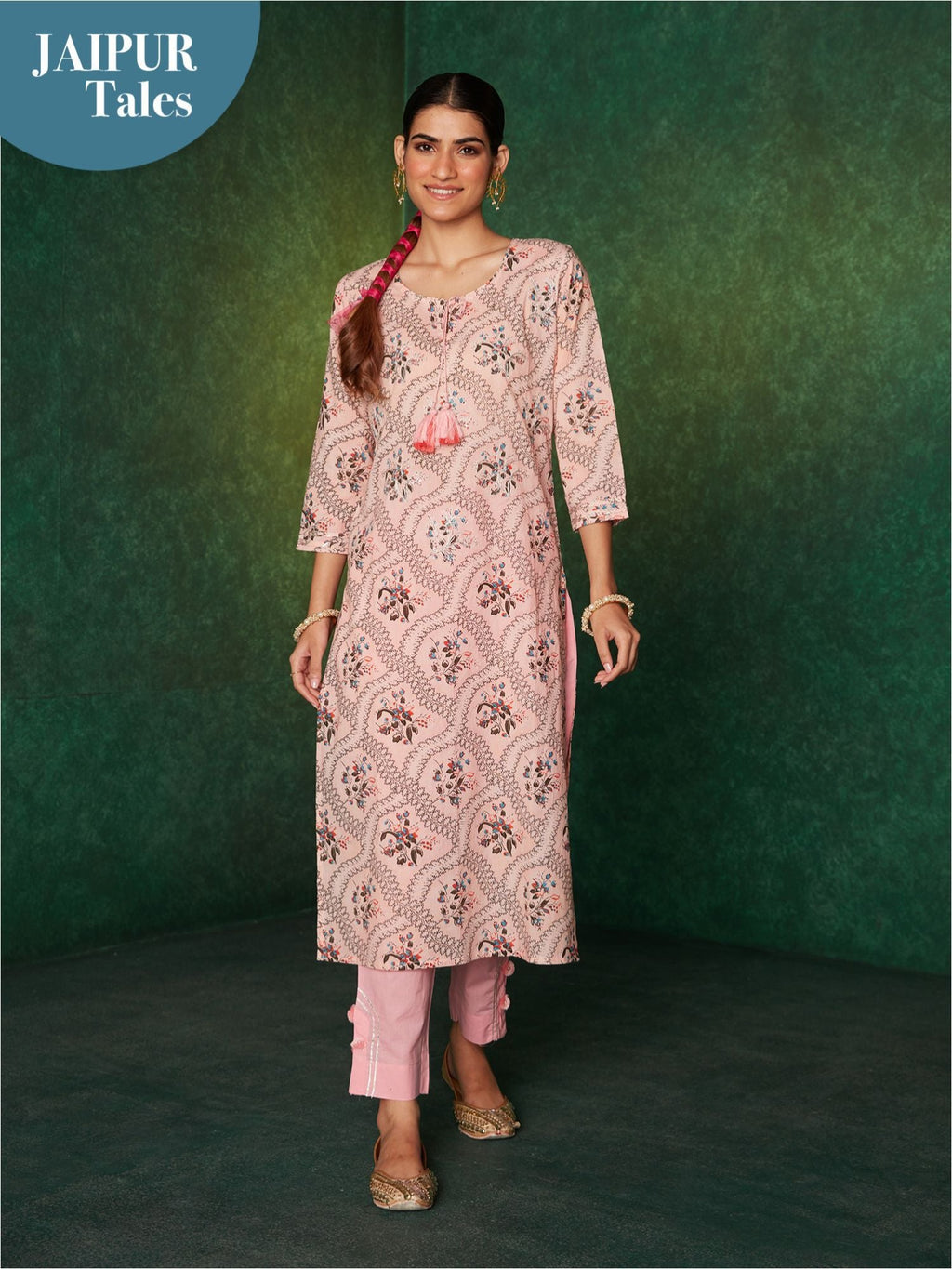 Likha Sanganeri Tales Pink Jaipuri Printed Co-ord Set LIKSKD141 (Set of 2)