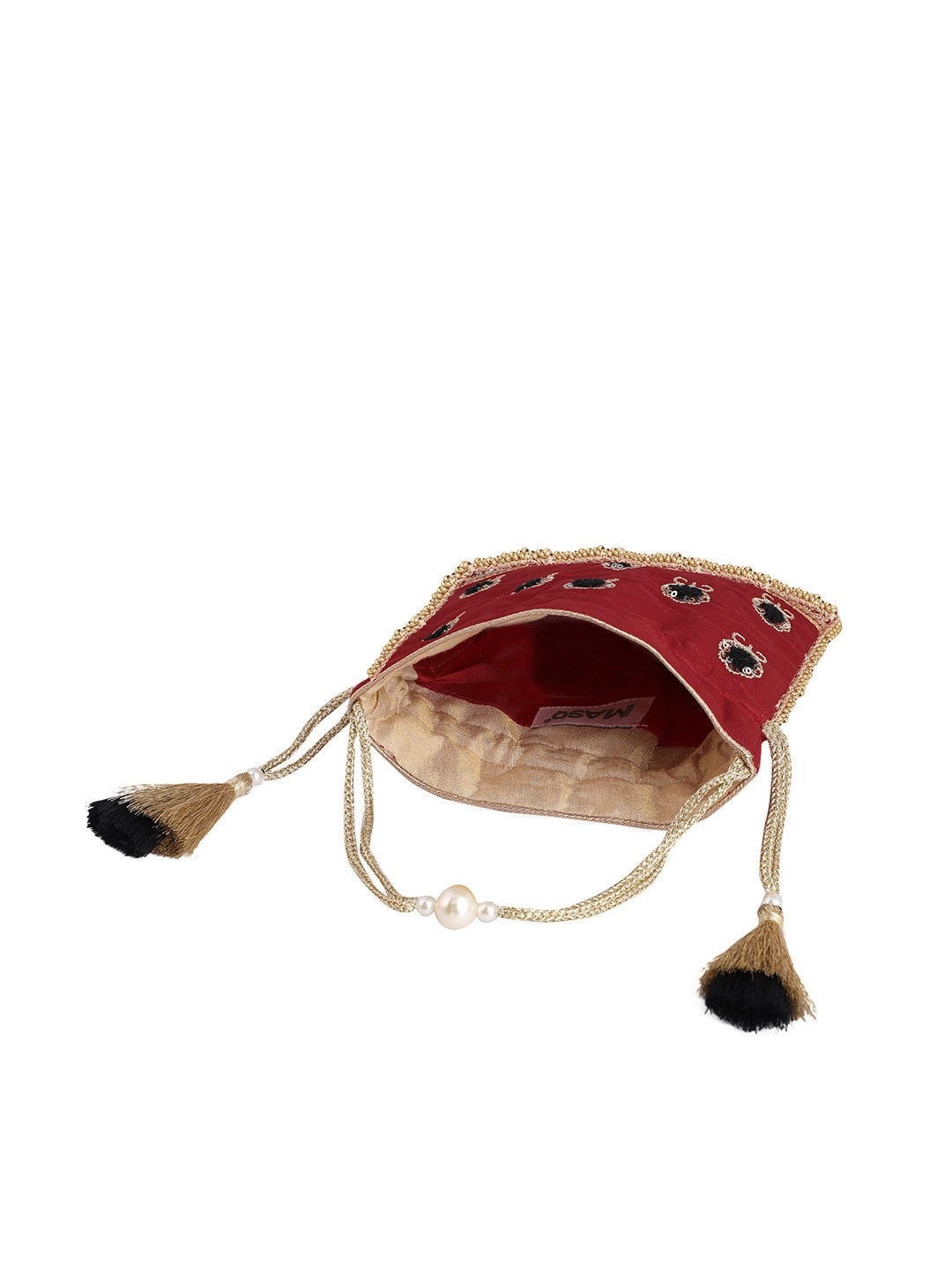 Masq Red & Black Embellished Embroidered Potli Clutch